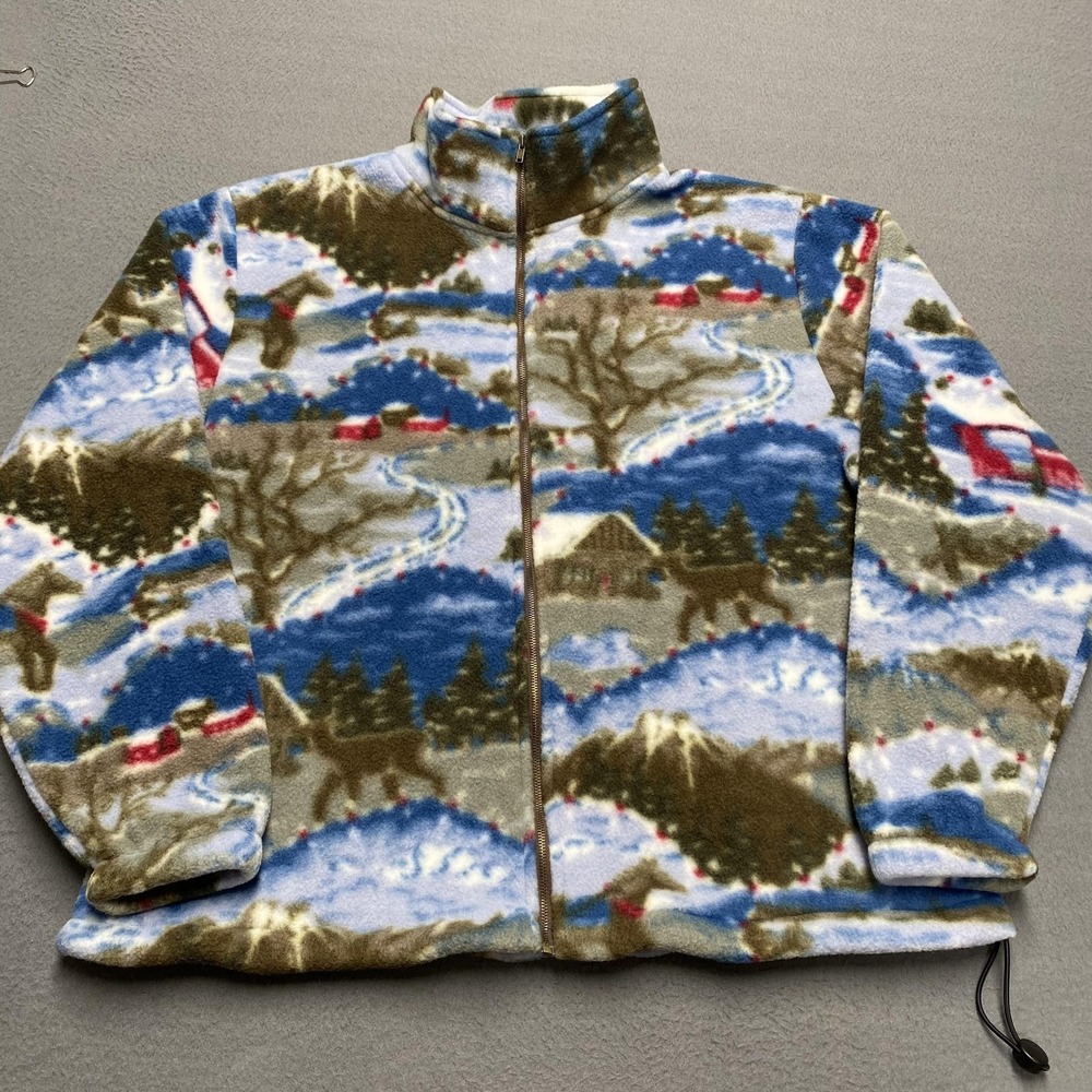 Northern Reflections Jacket Womens Small Winter Holiday Print Fleece Full Zip